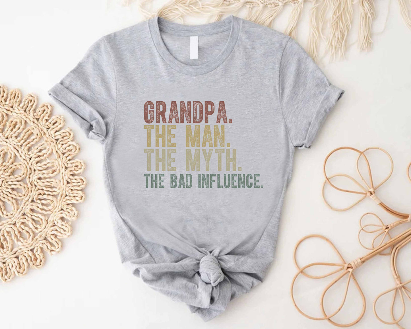 Funny Grandpa The Man The Myth The Bad Influence T Shirt | Sarcastic Grandfather Tee | Fathers Day Gift