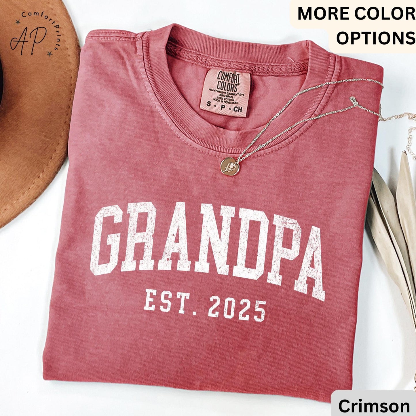 Grandpa Est Comfort Colors T Shirt | Personalized Pregnancy Announcement Tee | Grandfather Fathers Day Gift