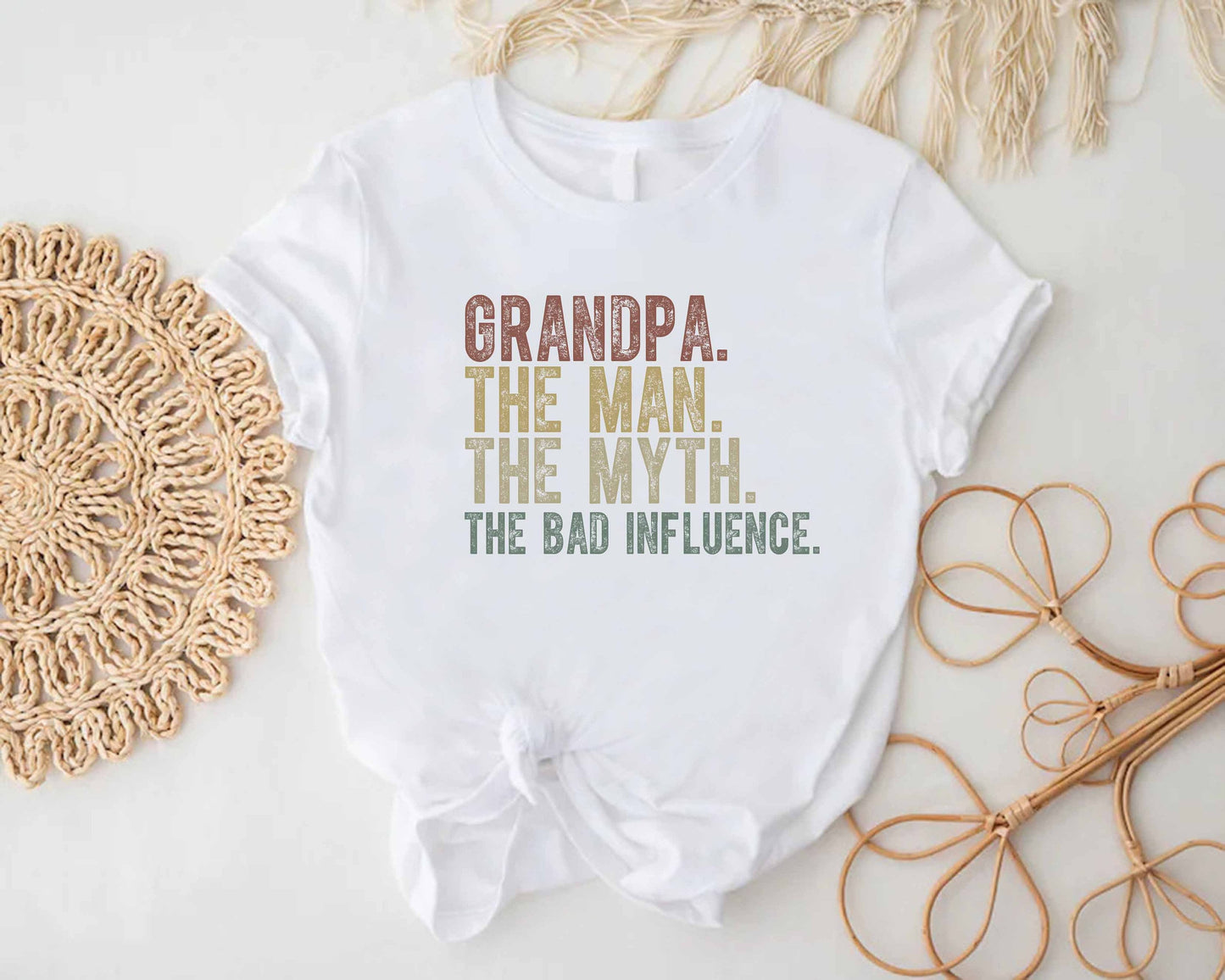 Funny Grandpa The Man The Myth The Bad Influence T Shirt | Sarcastic Grandfather Tee | Fathers Day Gift