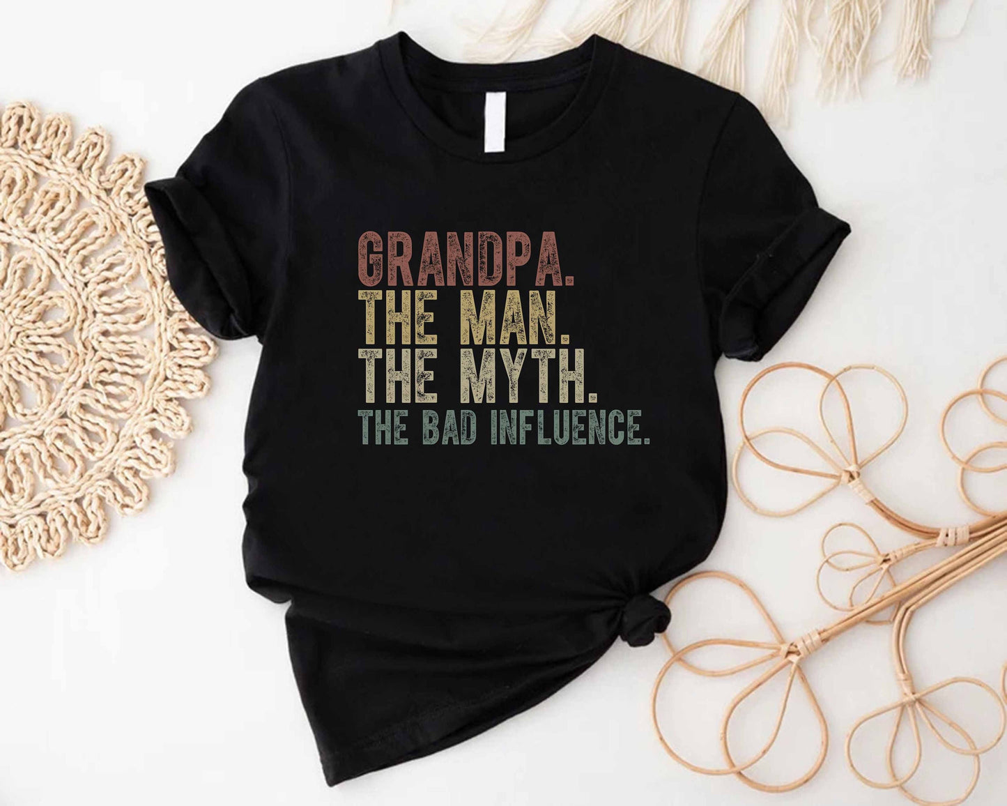 Funny Grandpa The Man The Myth The Bad Influence T Shirt | Sarcastic Grandfather Tee | Fathers Day Gift