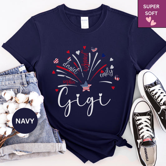 Custom 4th of July Grandma Shirt: Patriotic Nana Shirt With Grandchild Names
