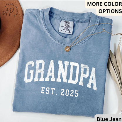 Grandpa Est Comfort Colors T Shirt | Personalized Pregnancy Announcement Tee | Grandfather Fathers Day Gift