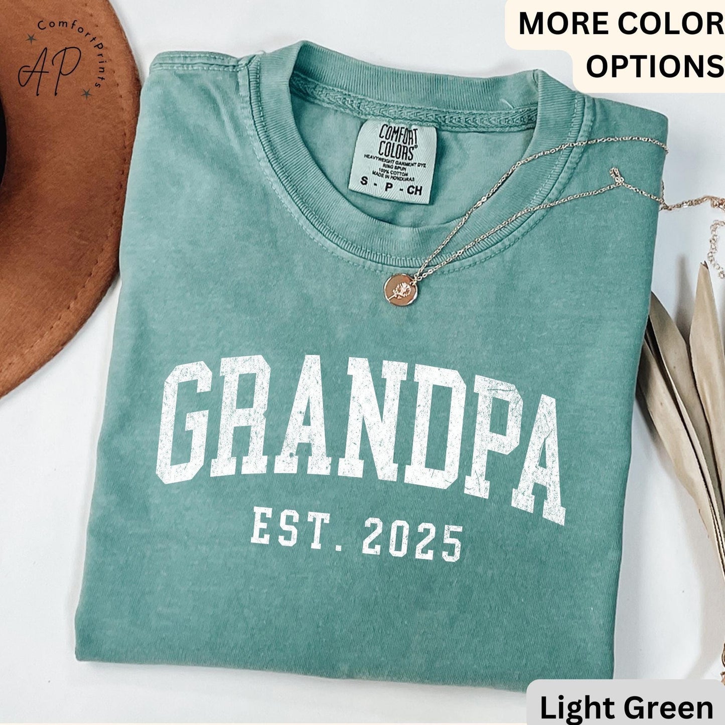 Grandpa Est Comfort Colors T Shirt | Personalized Pregnancy Announcement Tee | Grandfather Fathers Day Gift