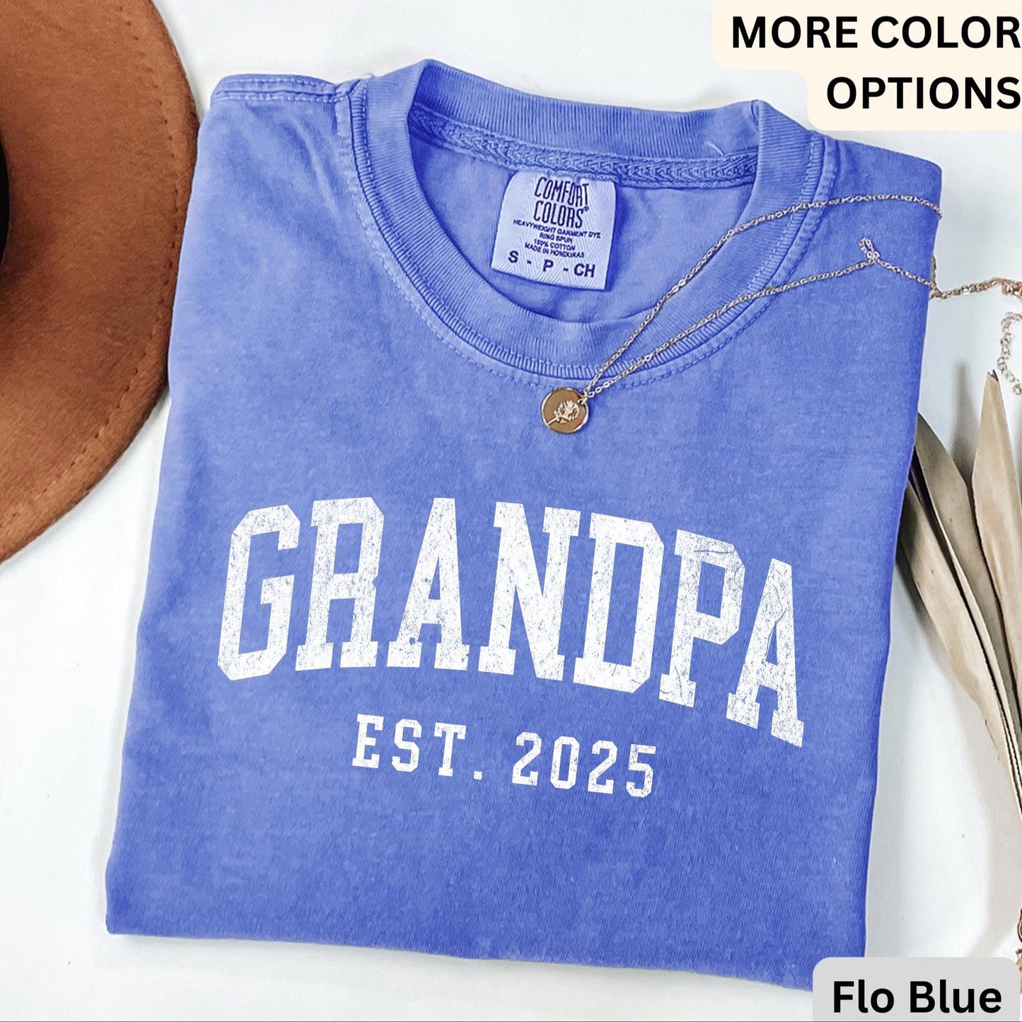 Grandpa Est Comfort Colors T Shirt | Personalized Pregnancy Announcement Tee | Grandfather Fathers Day Gift