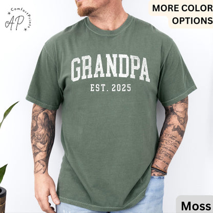Grandpa Est Comfort Colors T Shirt | Personalized Pregnancy Announcement Tee | Grandfather Fathers Day Gift