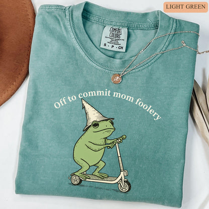 Mama Frog Comfort Colors Shirt Off to Commit Mom Foolery TShirt Funny Frog Scooter Gift For Mom Funny Mama Shirt Pregnancy Announcement Tee