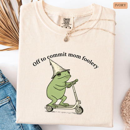Mama Frog Comfort Colors Shirt Off to Commit Mom Foolery TShirt Funny Frog Scooter Gift For Mom Funny Mama Shirt Pregnancy Announcement Tee
