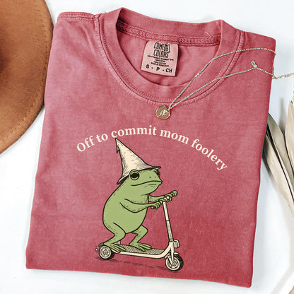 Mama Frog Comfort Colors Shirt Off to Commit Mom Foolery TShirt Funny Frog Scooter Gift For Mom Funny Mama Shirt Pregnancy Announcement Tee