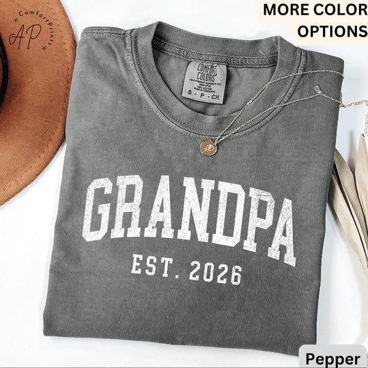 Grandpa Est Comfort Colors T Shirt | Personalized Pregnancy Announcement Tee | Grandfather Fathers Day Gift