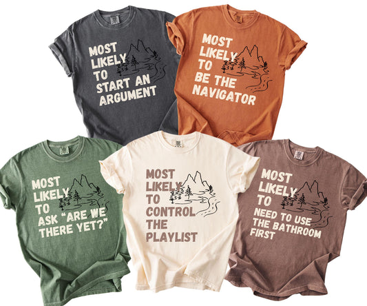 Most Likely To Family Road Trip Shirts | Personalized Vacation Group Apparel | Comfort Colors Matching Trip Tees