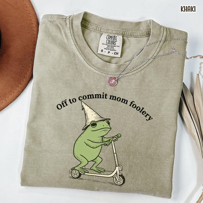 Mama Frog Comfort Colors Shirt Off to Commit Mom Foolery TShirt Funny Frog Scooter Gift For Mom Funny Mama Shirt Pregnancy Announcement Tee