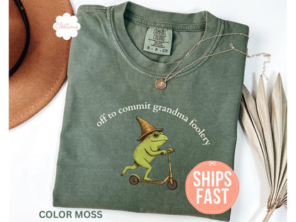 Comfort Colors® Grandma Frog Shirt, Off to Commit Grandma Foolery T-shirt, Funny Frog Scooter Gift For Grandma, Funny Grandma Tee