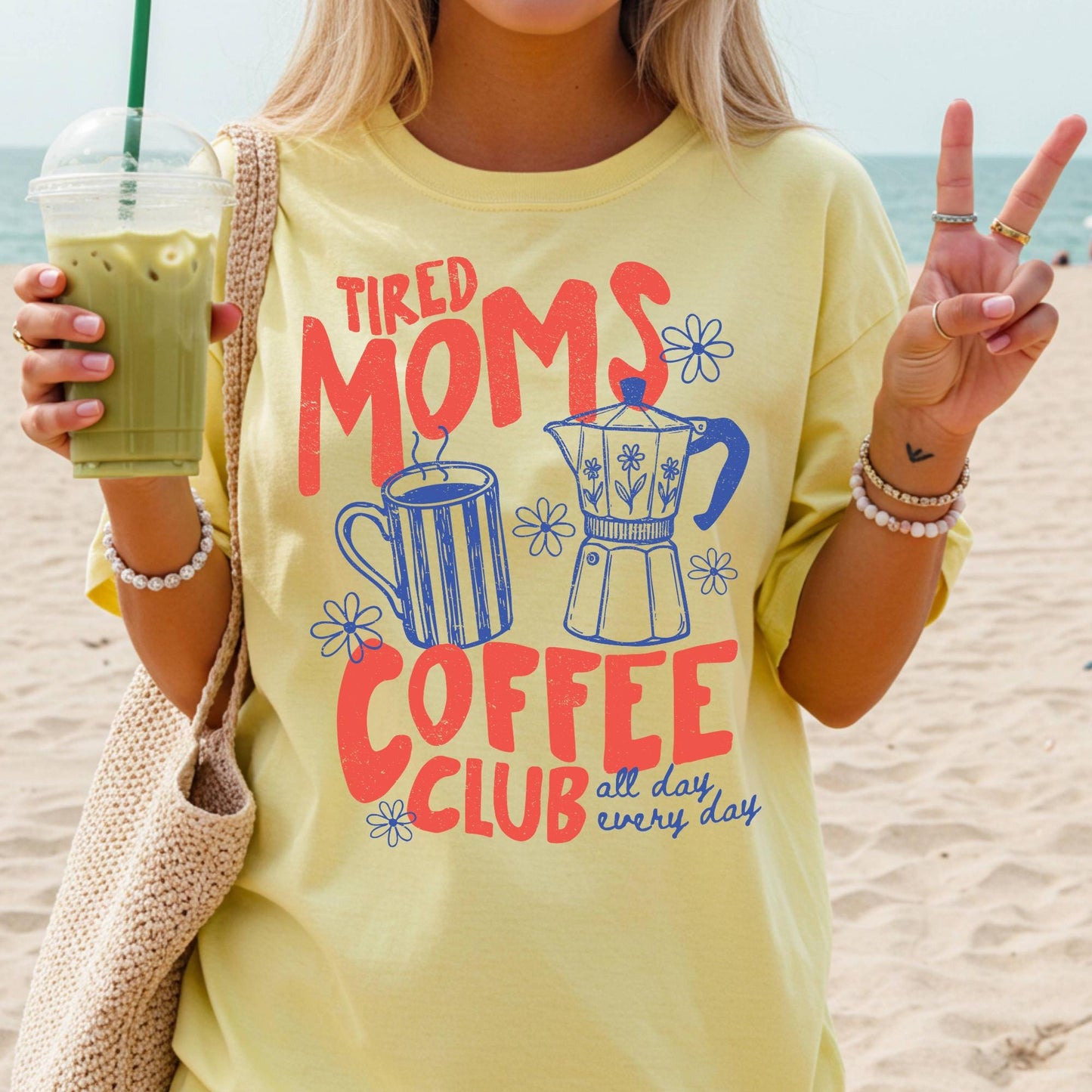 Tired Moms Coffee Club Shirt, Mom Life T-shirt, Coffee Lover Gift, Caffeinated Mama Tee, Iced Coffee Lover