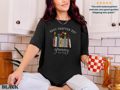 The Best Chapter Yet Grandma Announcement Shirt Personalized Grandma Mothers Day Gift Comfort Colors Grandma Gift for Grandma Book Lover