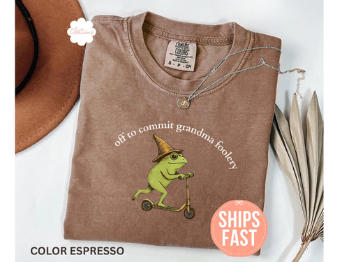 Comfort Colors® Grandma Frog Shirt, Off to Commit Grandma Foolery T-shirt, Funny Frog Scooter Gift For Grandma, Funny Grandma Tee