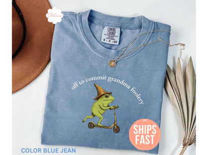 Comfort Colors® Grandma Frog Shirt, Off to Commit Grandma Foolery T-shirt, Funny Frog Scooter Gift For Grandma, Funny Grandma Tee