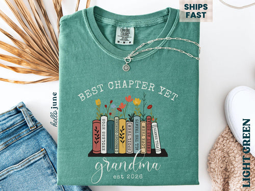 The Best Chapter Yet Grandma Announcement Shirt Personalized Grandma Mothers Day Gift Comfort Colors Grandma Gift for Grandma Book Lover