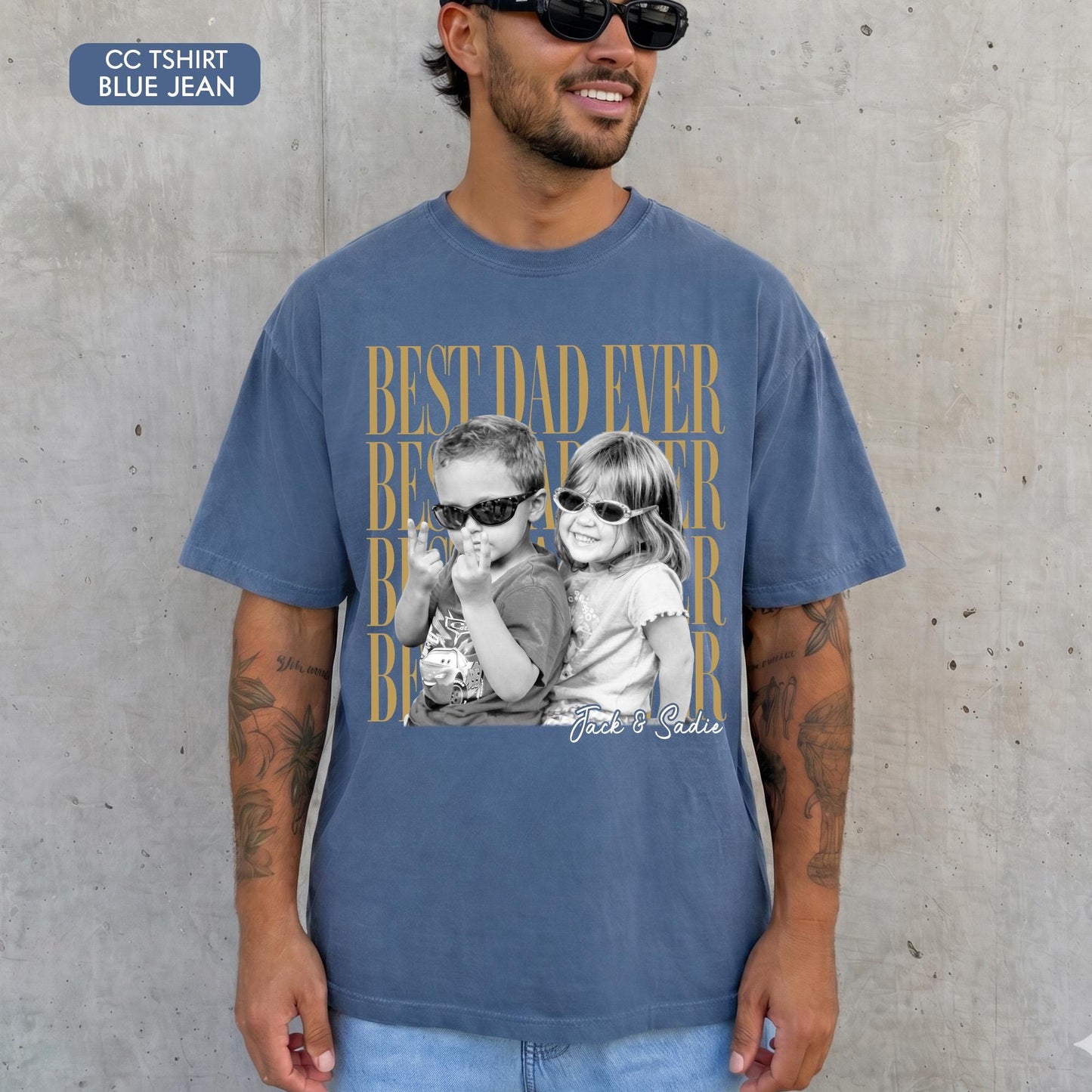 Custom Dad Vintage Photo Shirt: Personalized Fathers Day Shirt With Kids Photo, Funny Dad Shirt, Best Dad Ever Shirt, Dad Christmas Gift