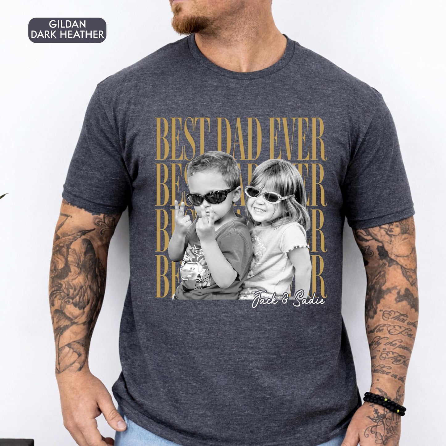 Custom Dad Vintage Photo Shirt: Personalized Fathers Day Shirt With Kids Photo, Funny Dad Shirt, Best Dad Ever Shirt, Dad Christmas Gift